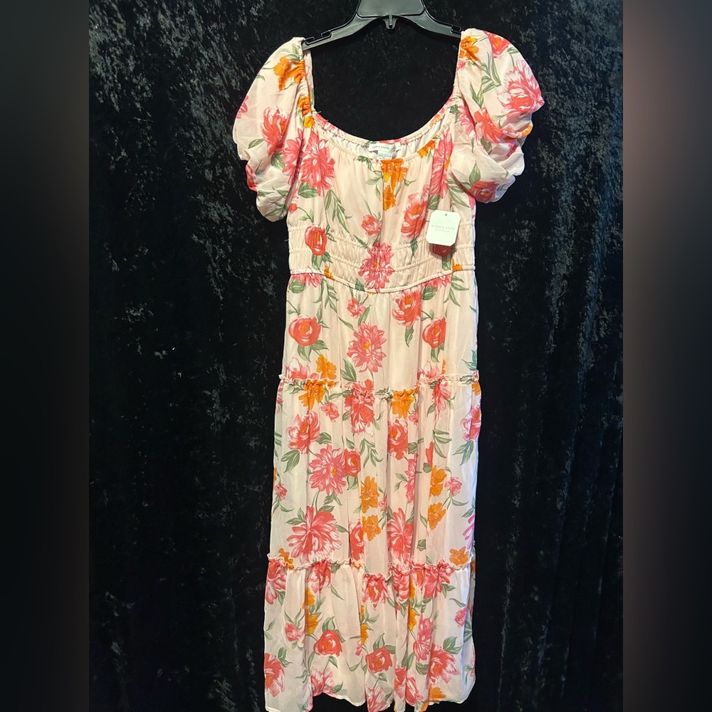 Altar'd State Pink Floral Dress with Puff Sleeves